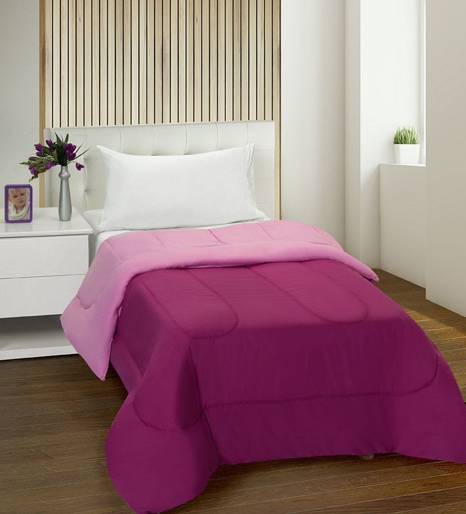 Acolchado Liso Reversible Rosa Fucsia 1 1 2 Pza