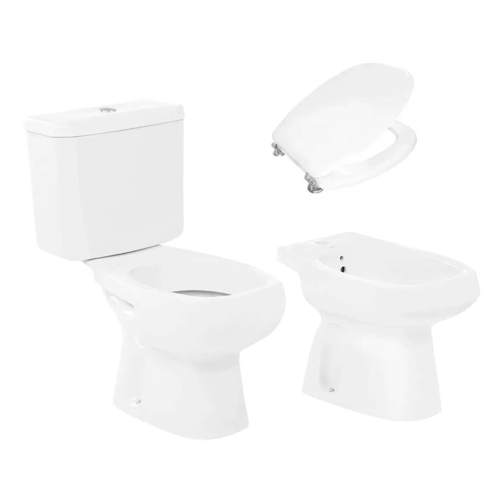 Inodoro Y Bidet Roca Monaco Con Deposito Y Asiento De Madera