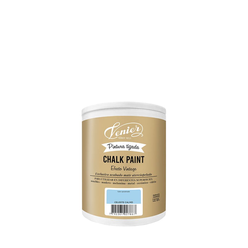 Chalk Pintura Tiza Al Agua Mate Envejecido Lt Venier Celeste Calmo