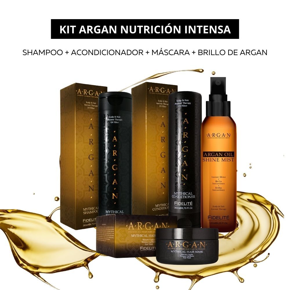 Kit Shampoo Acondicionador Brillo Mascara Argan Fidelite