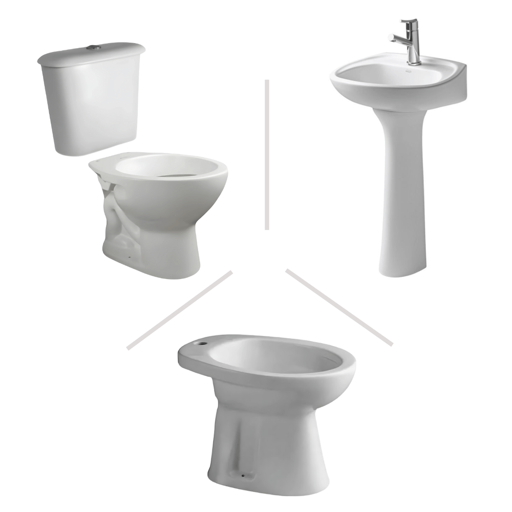 Juego Baño Ferrum Andina Inodoro Mochila Columna Bidet Lavatorio Mocomando