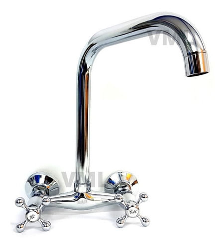 Griferia Canilla Cocina Pared Llaves Pico Alto L Metalica