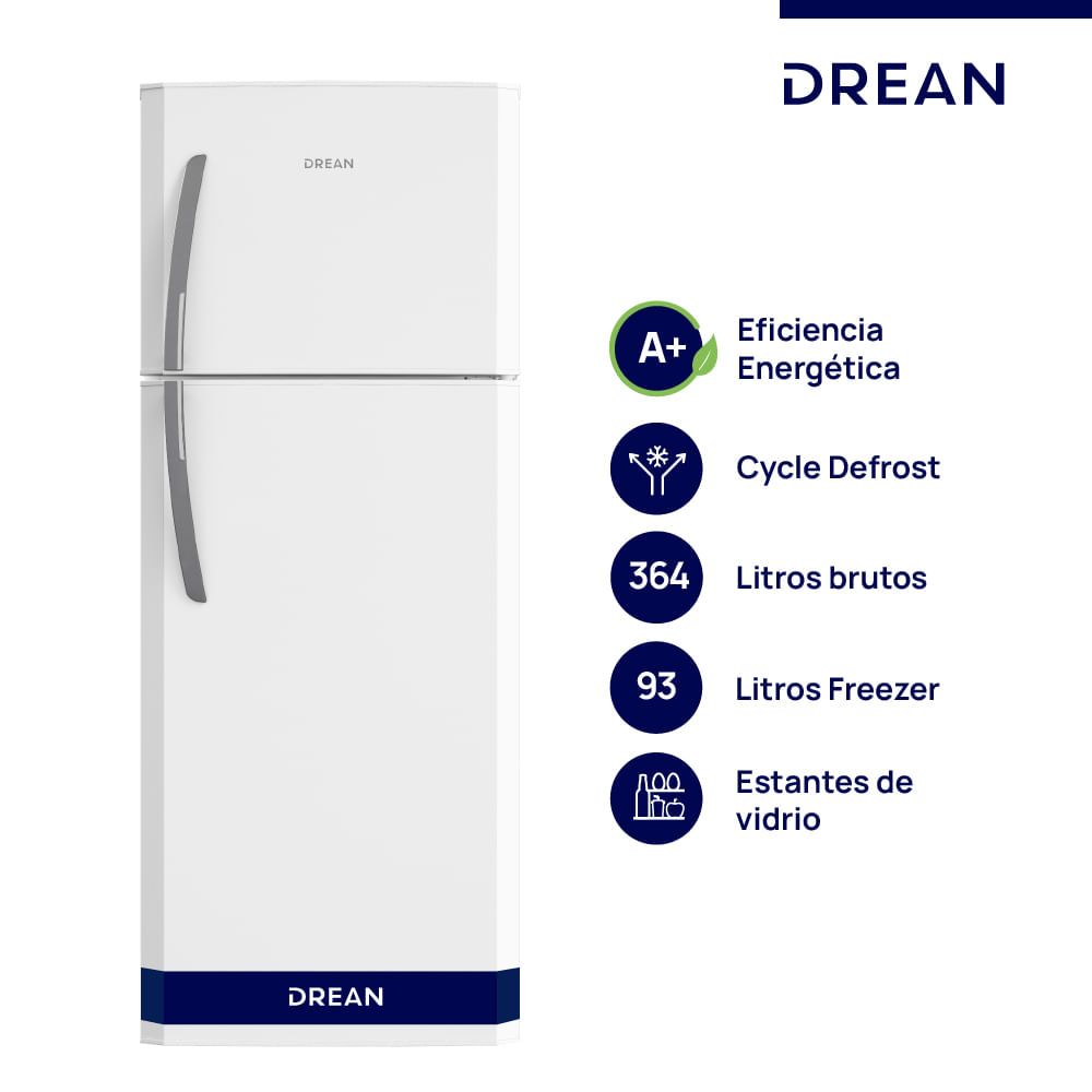 Heladera con freezer Cíclica 364 L Blanca Drean HDR370F50B