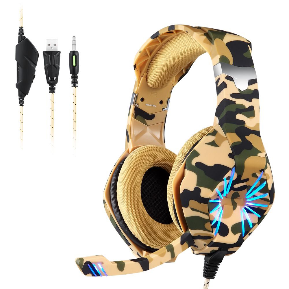 Auriculares Gamer con luz led omnidireccional Camuflados A1