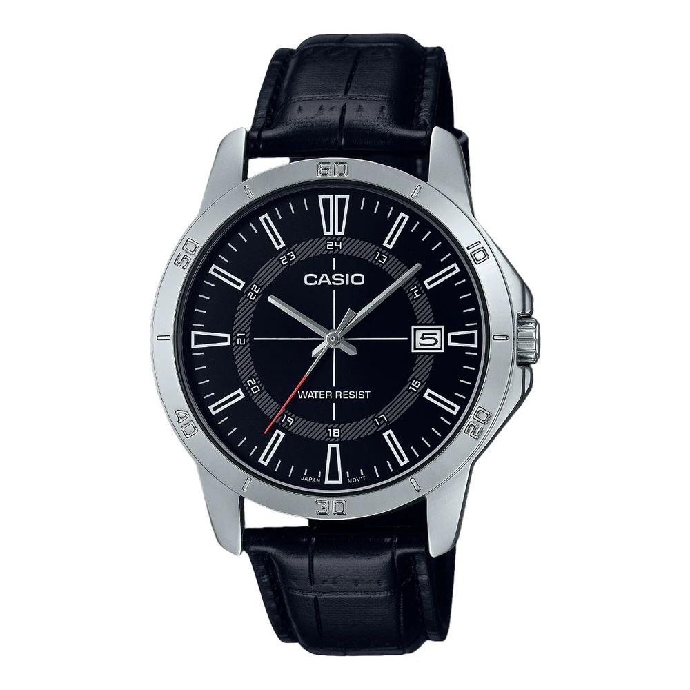 Reloj Casio Mtp-v004l 1c Cristal Mineral Acero Cuero Wr