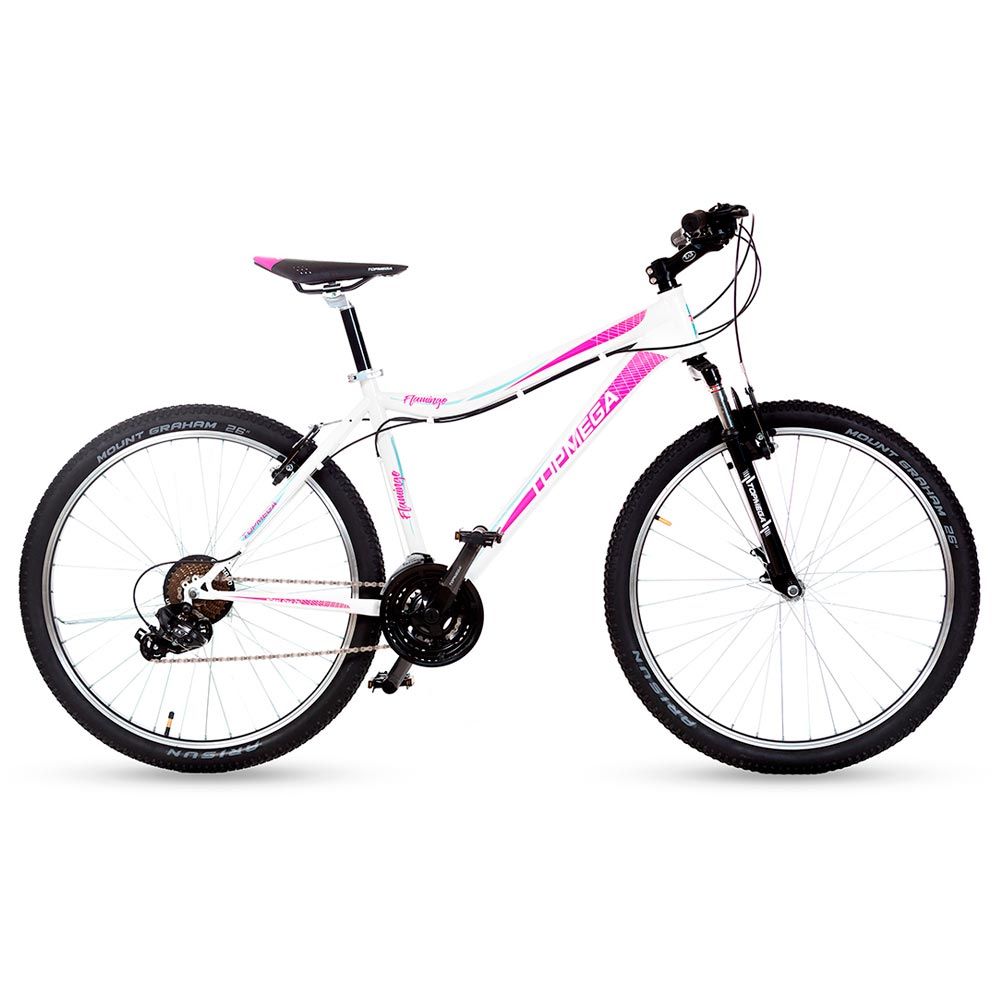 Bicicleta Mountain Bike TopMega Mujer Flamingo Rodado 26 21 Cambios Color  Blanca