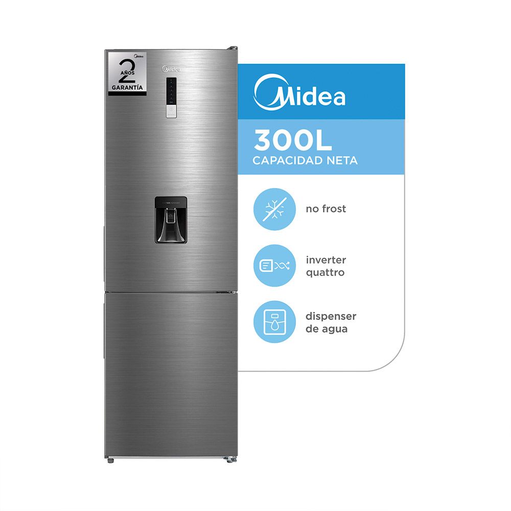 Heladera Midea MDRB424FGE46A-W Inverter Combi No Frost 300 Lts Inoxidable