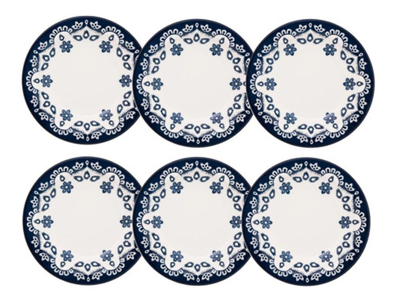 Set De 6 Platos Hondos Botanic Azul - Porcelana, Apto Microondas Y Lavavajillas