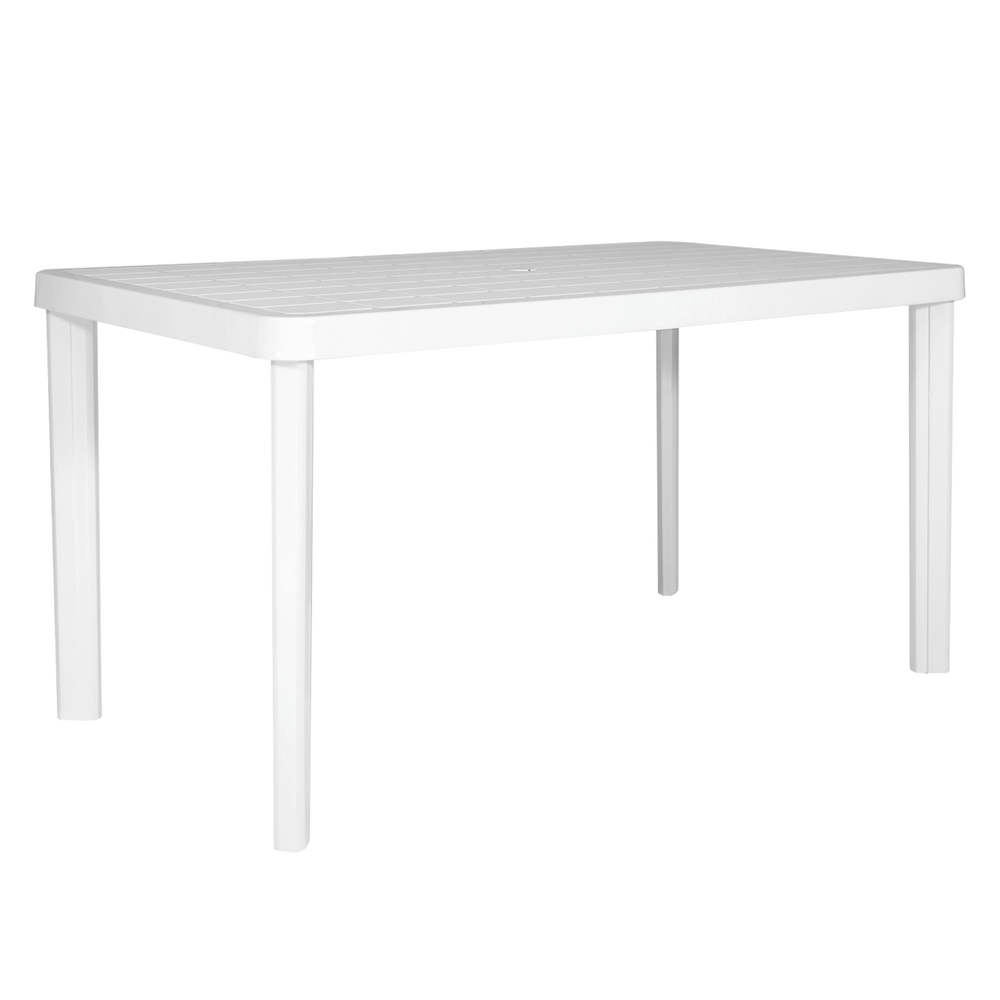 Mesa Plástica Rectangular Alta 1,40 m Exterior Jardín Blanco