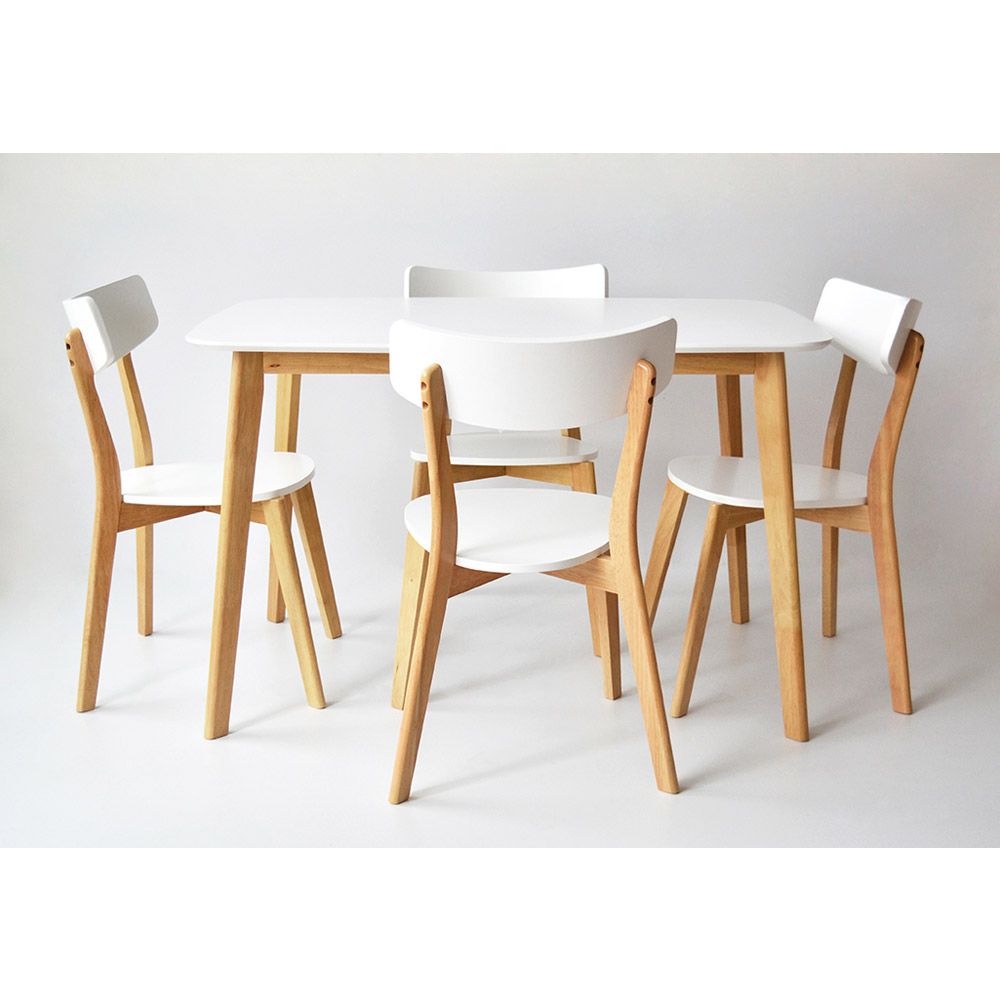 Juego de Comedor Mesa Claire Blanca 120 + 4 Sillas Claire Blancas