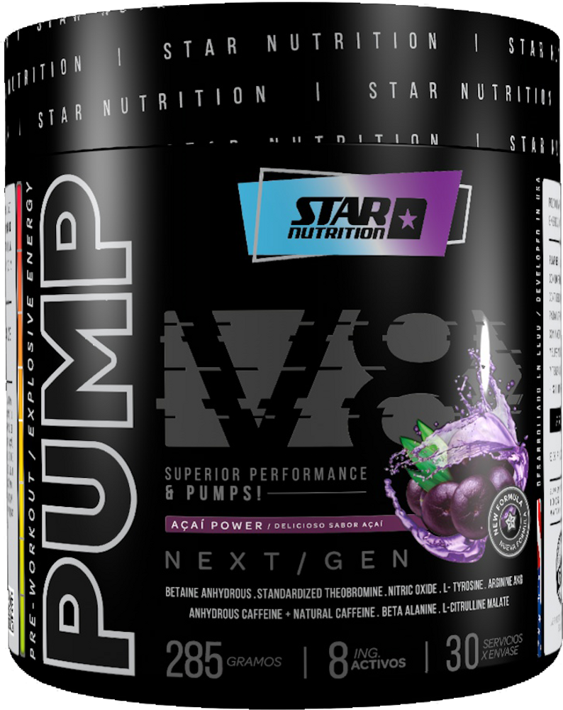 Pump V8 Pre Workout Star Nutrition 285 Gr Sabor Açai Power