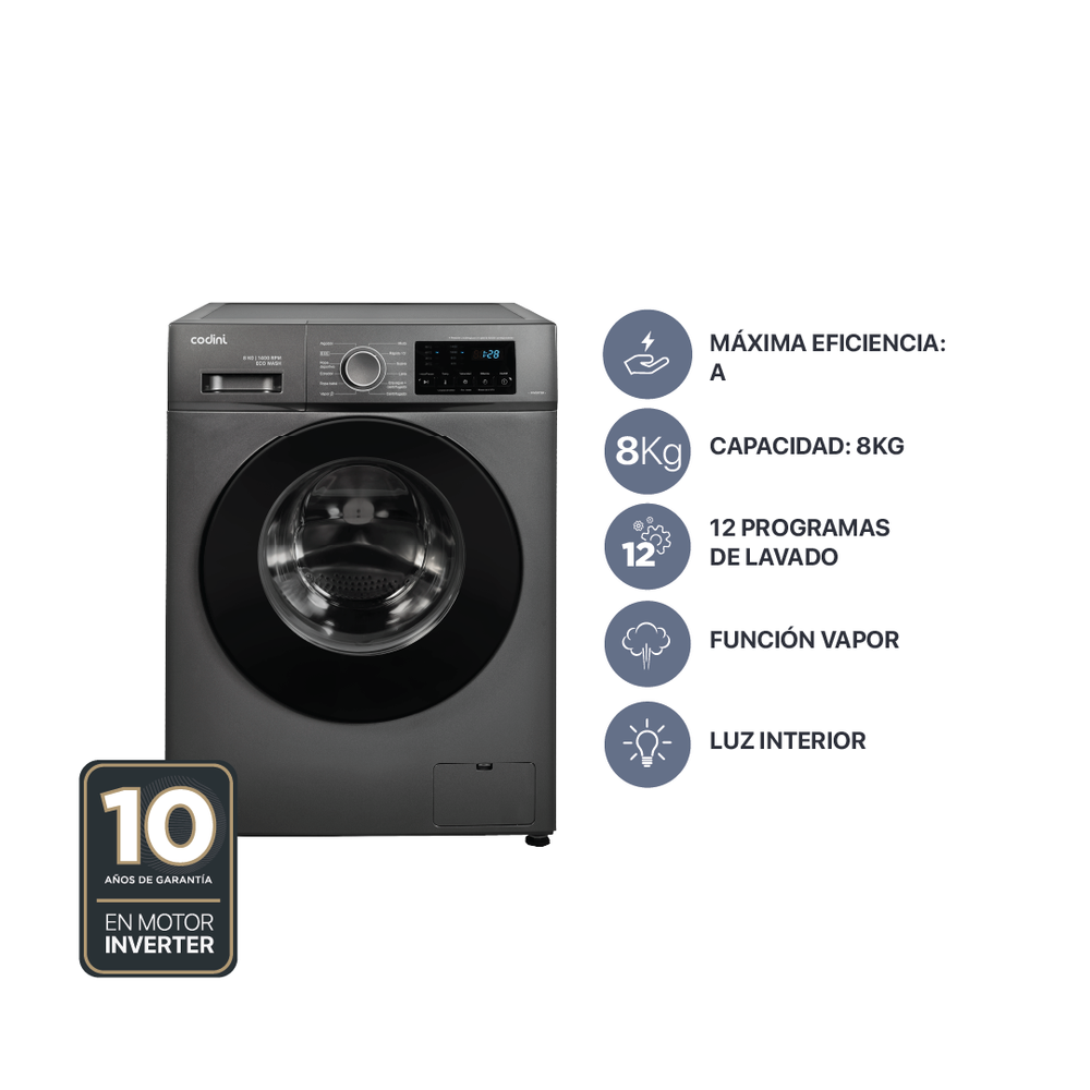  Lavarropas Automático Codini 8014 Gris 8kgs 1400rpm