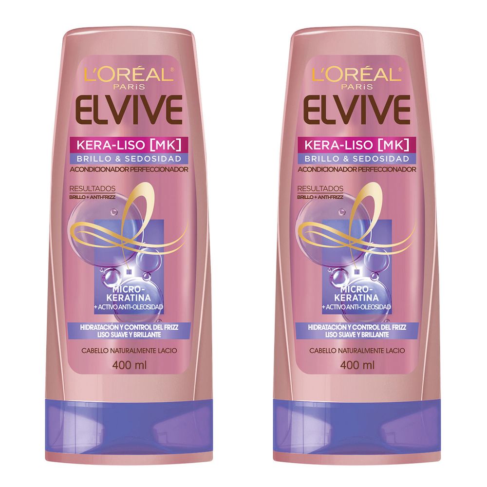 Acondicionador Loréal Paris Elvive Kera Liso 400ml 2u