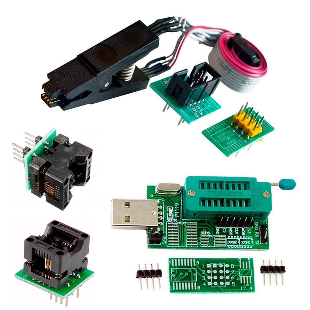 Combo Programador Usb Ch341a + Pinza + Cable + Adapt. Soic8 200mil + 150mil