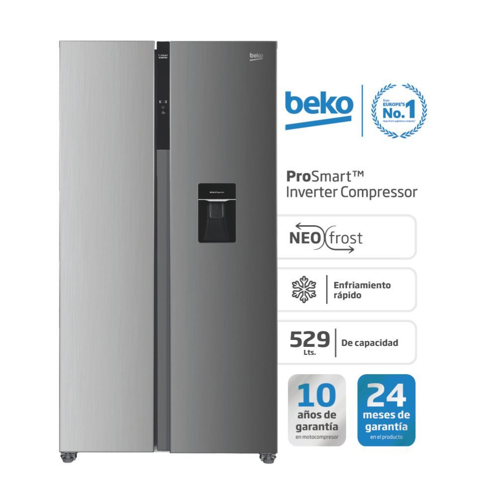 Heladera Beko Inverter No Frost 529L Side By Side Inoxidable