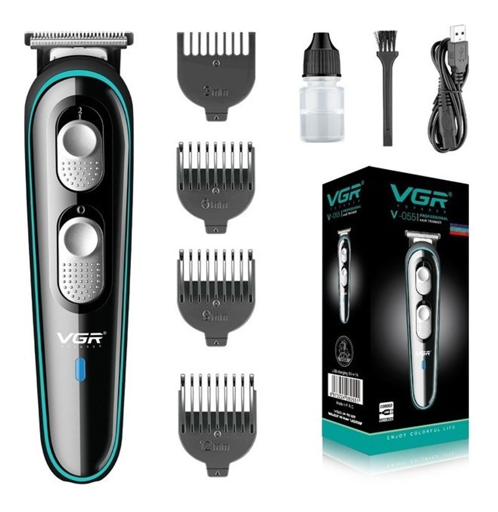 M quina De Cortar Pelo Vgr V 055 Patillera Barba Recargable Negro