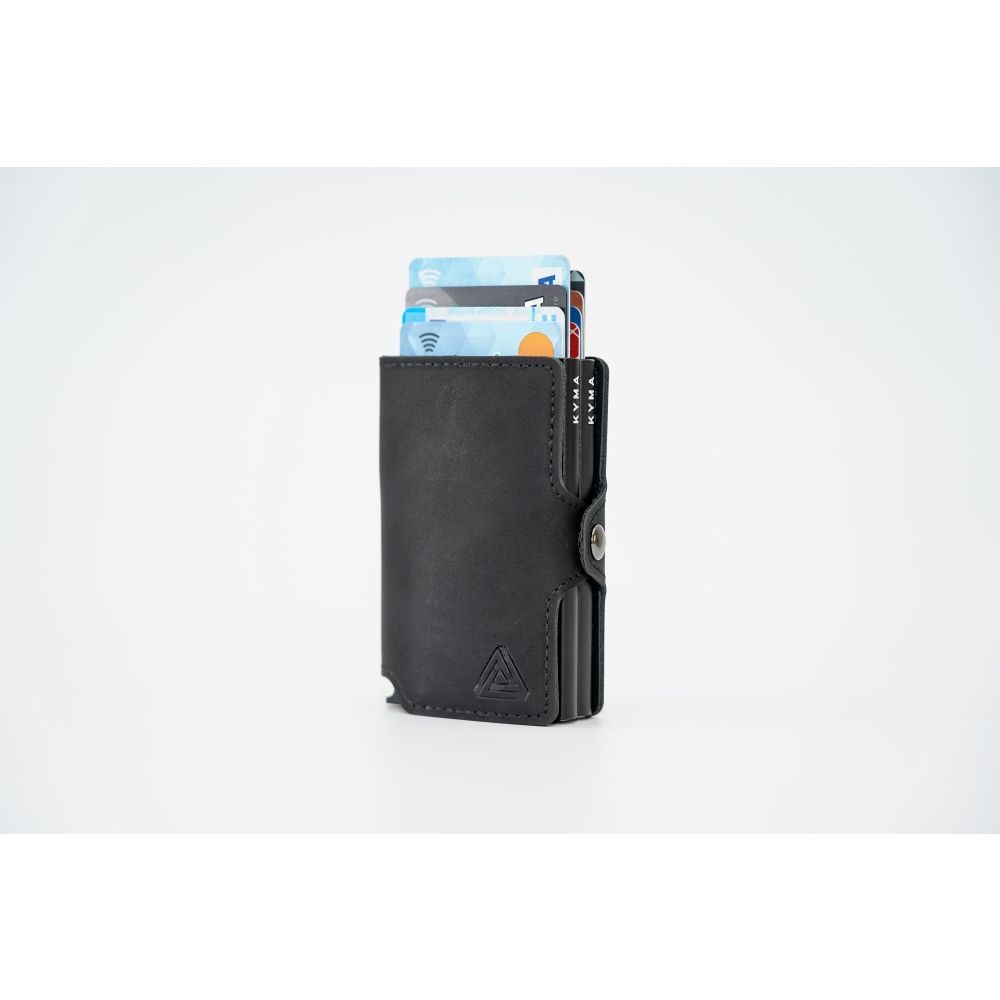 Billetera Doble Tarjetero protección RFID KYMA Cuero Black Negro