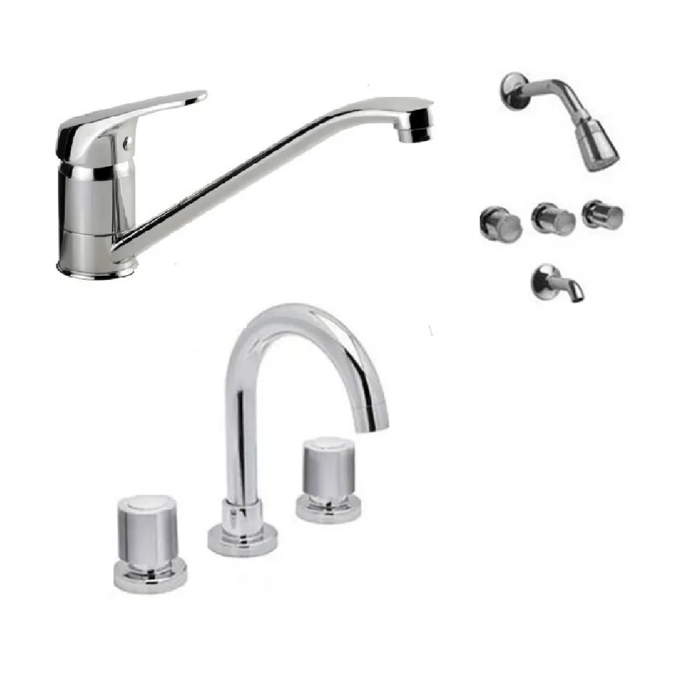 Combo Juego Cocina link Baño Viva Cromo Monocomando