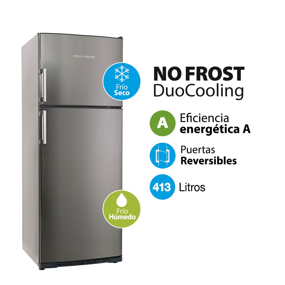 Heladera Kohinoor KHDA41D/8 No Frost DuoCooling con Freezer 413 Lts Acero