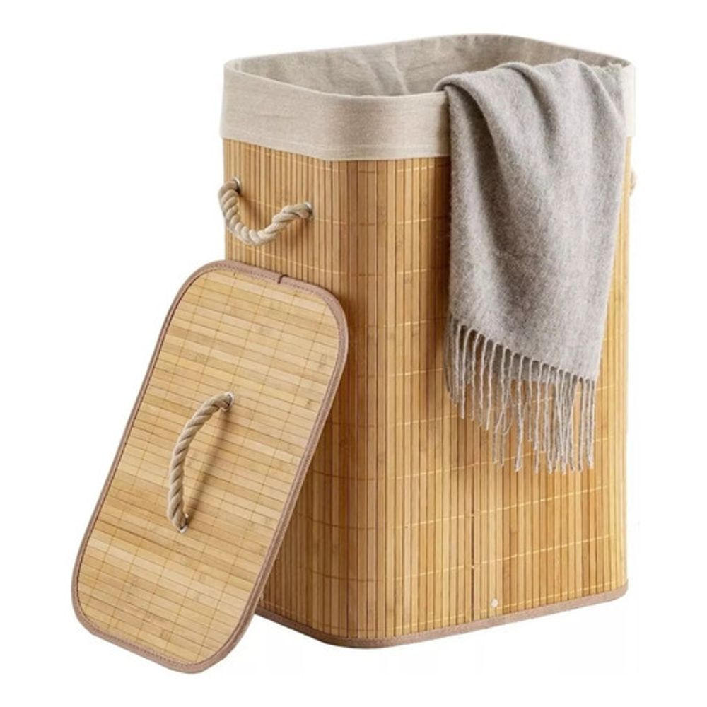 Canasto Rectangular Laundry Plegable Cesto Ropa Bambu Tapa