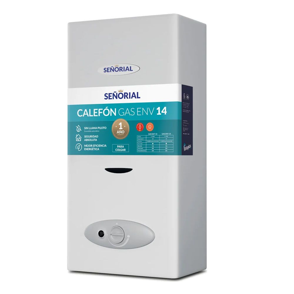 Calefón Sin Piloto Señorial 14 Lts Gas Envasado Color Blanco Tipo