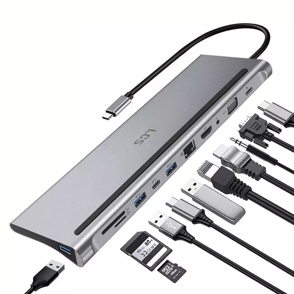 HUB, Station D'accueil 12 En 1 Avec HDMI 4K, VGA, 3*USB 2.0, USB3.0, USB C Data, PD3.0, Port
