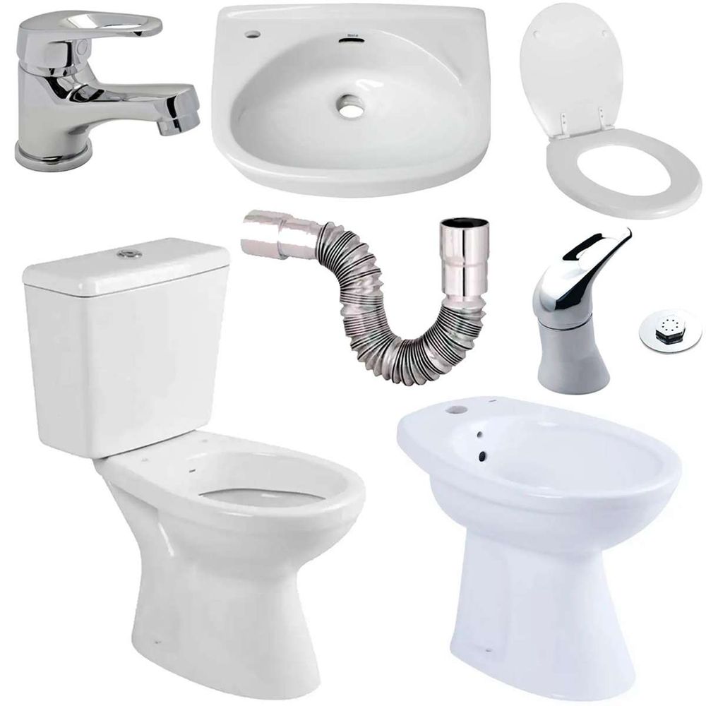 Combo Inodoro Largo bidet Capea Tapa Bacha Ibis Griferia colgar