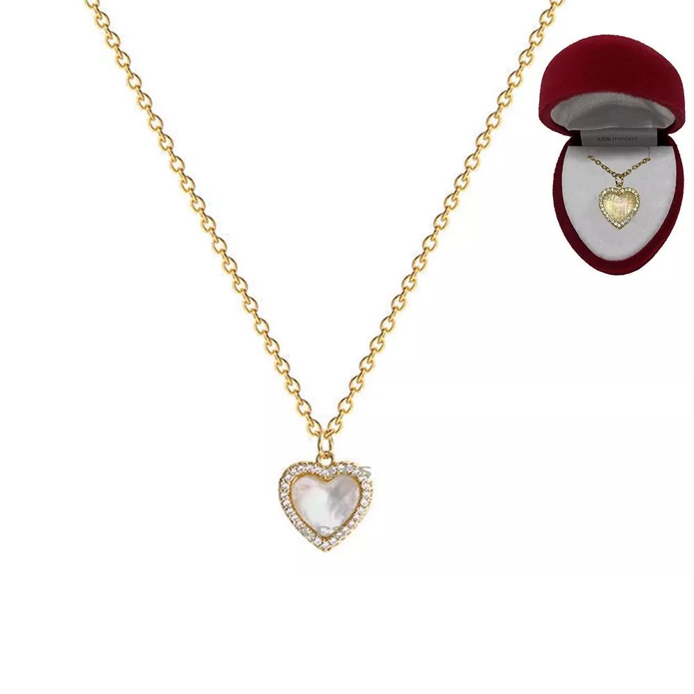 Collar Sweet Heart De Latón Bañado En Oro 18Kt Con Piedra Natural - Cadena 40+5 Cm, Colgante Corazón | Joyería Para Mujer
