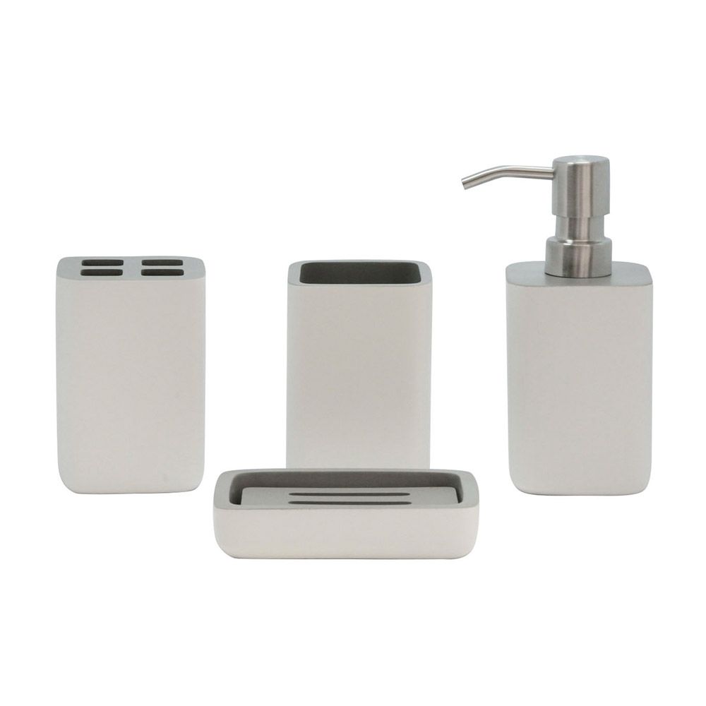 Juego de Baño x 4 Piezas de Resina Color Blanco y Gris