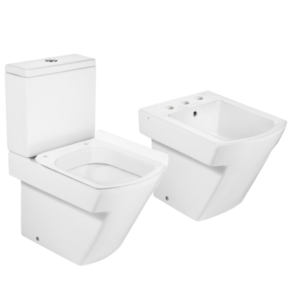 Combo Roca Hall Inodoro Largo Deposito Dual Y Bide 3 Agujeros Tradicional