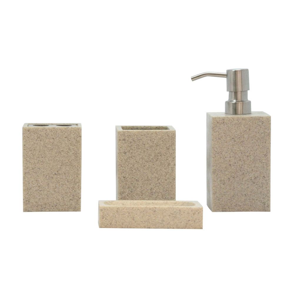 Juego de Baño x 4 Piezas de Resina Color Beige Arena