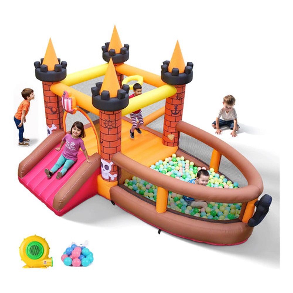 Castillo Inflable 7 En 1 Con Tobogán, Piscina Y Arco - Incluye Soplador De 680W Y 50 Bolas Oceánicas - Para 3-10 Años