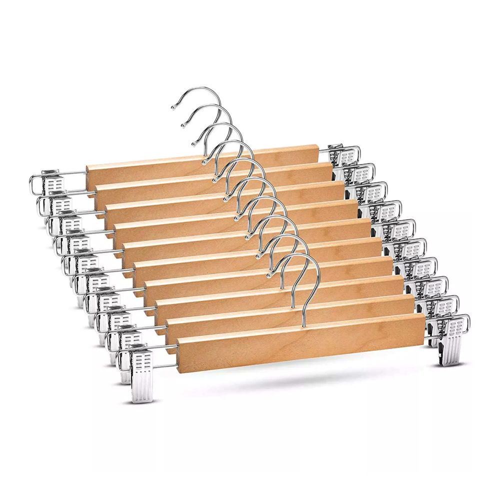 Perchas Planas x10 Unidades de Madera con Ganchos 34cm