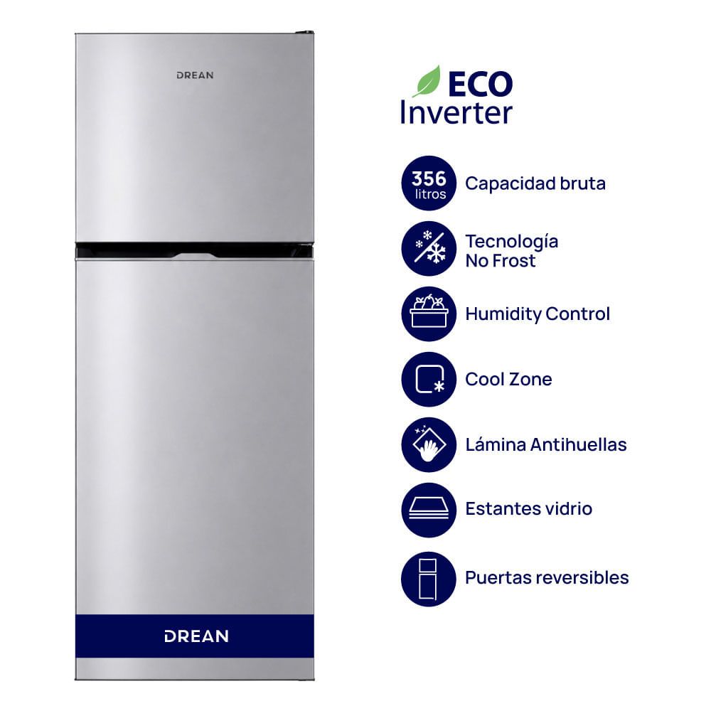 Heladera No Frost Inverter 356 L Inox Drean RZN356PXARX0