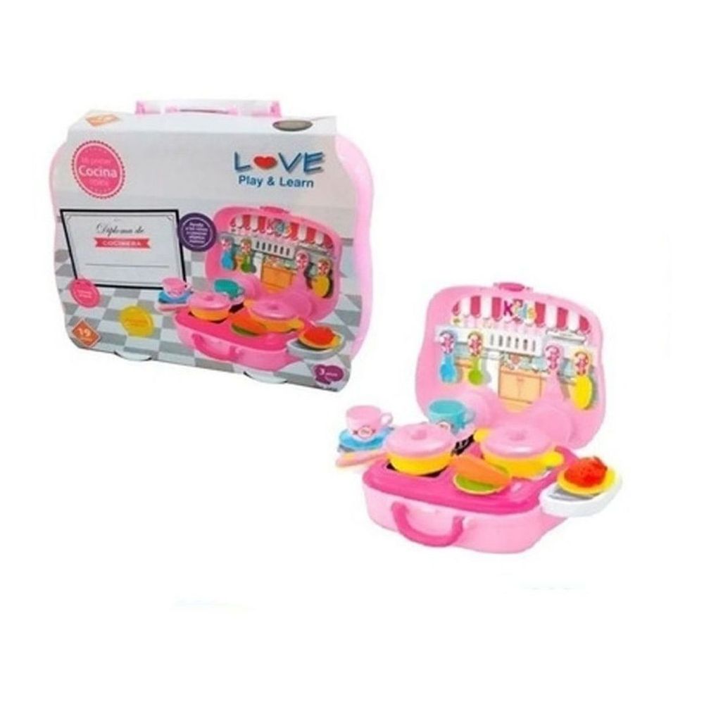 Cocina Juguete Portatil Valija Y Rueditas Nena 19 Piezas
