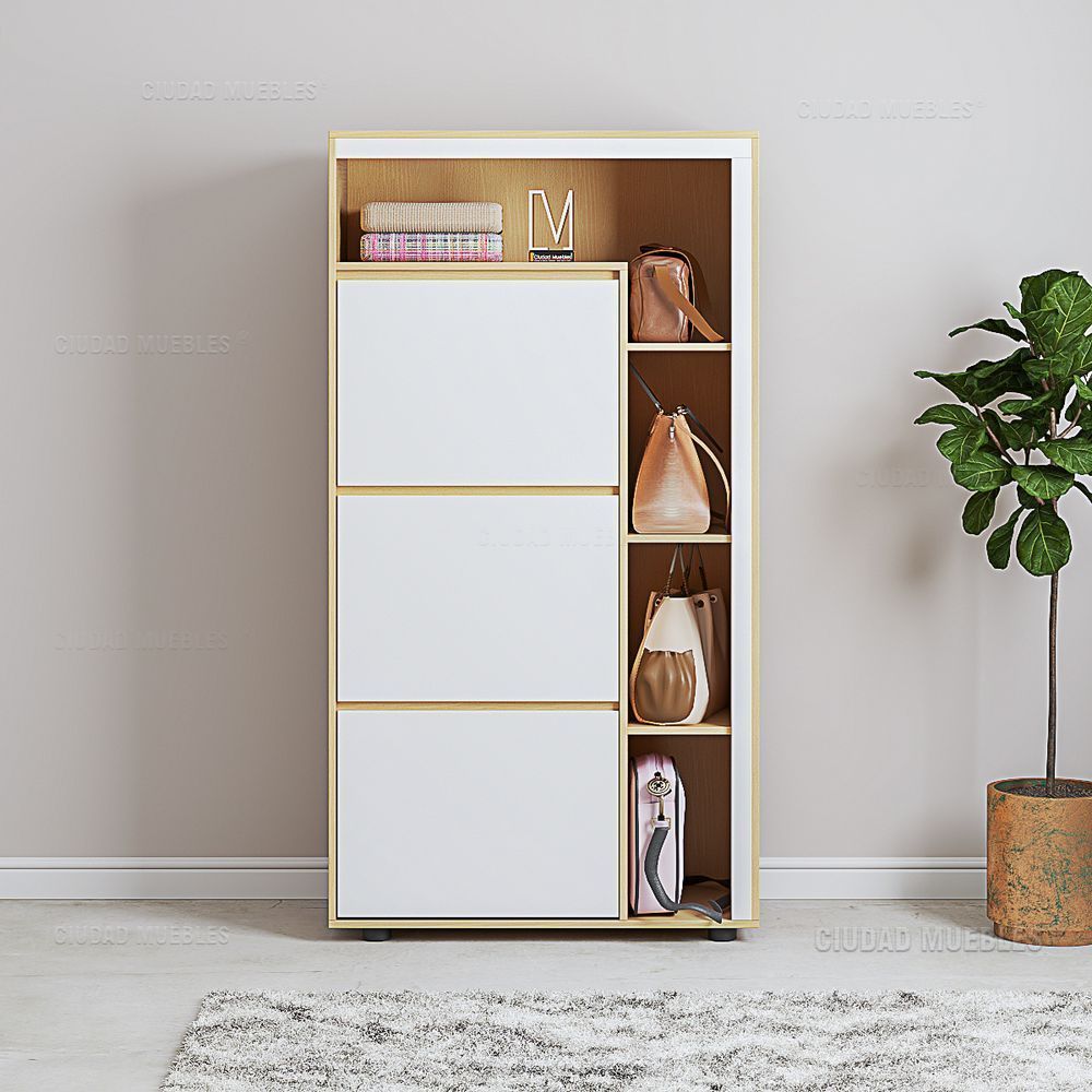 Mueble Zapatero Modelo Meier 163 Cm de Alto NaturalBlanco