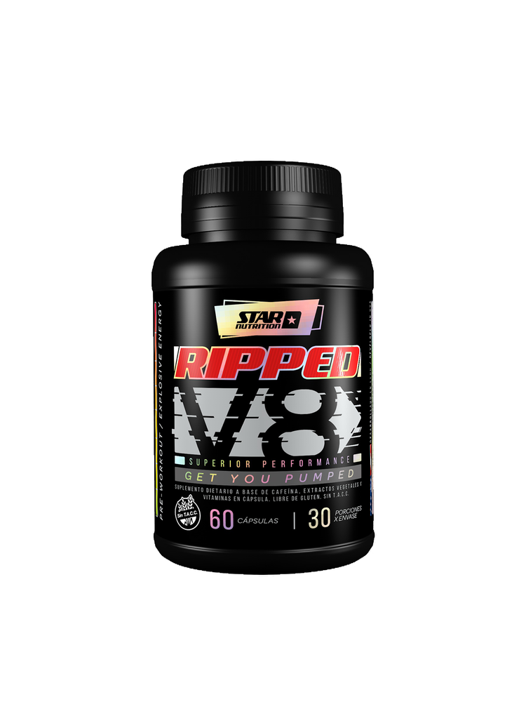 Ripped V8 Pre Workout Y Quemador Star Nut. 60 Caps. Cafeína