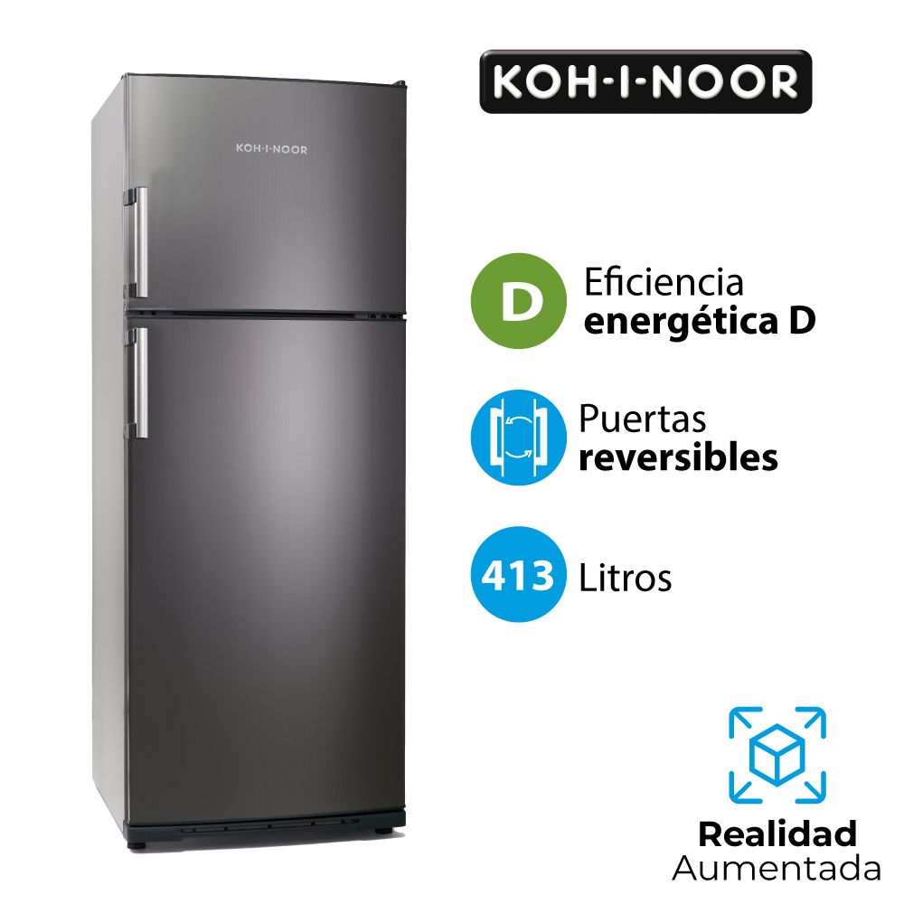 Heladera Kohinoor KHDA43/8 con Freezer Arriba 413 Lts. Color Acero