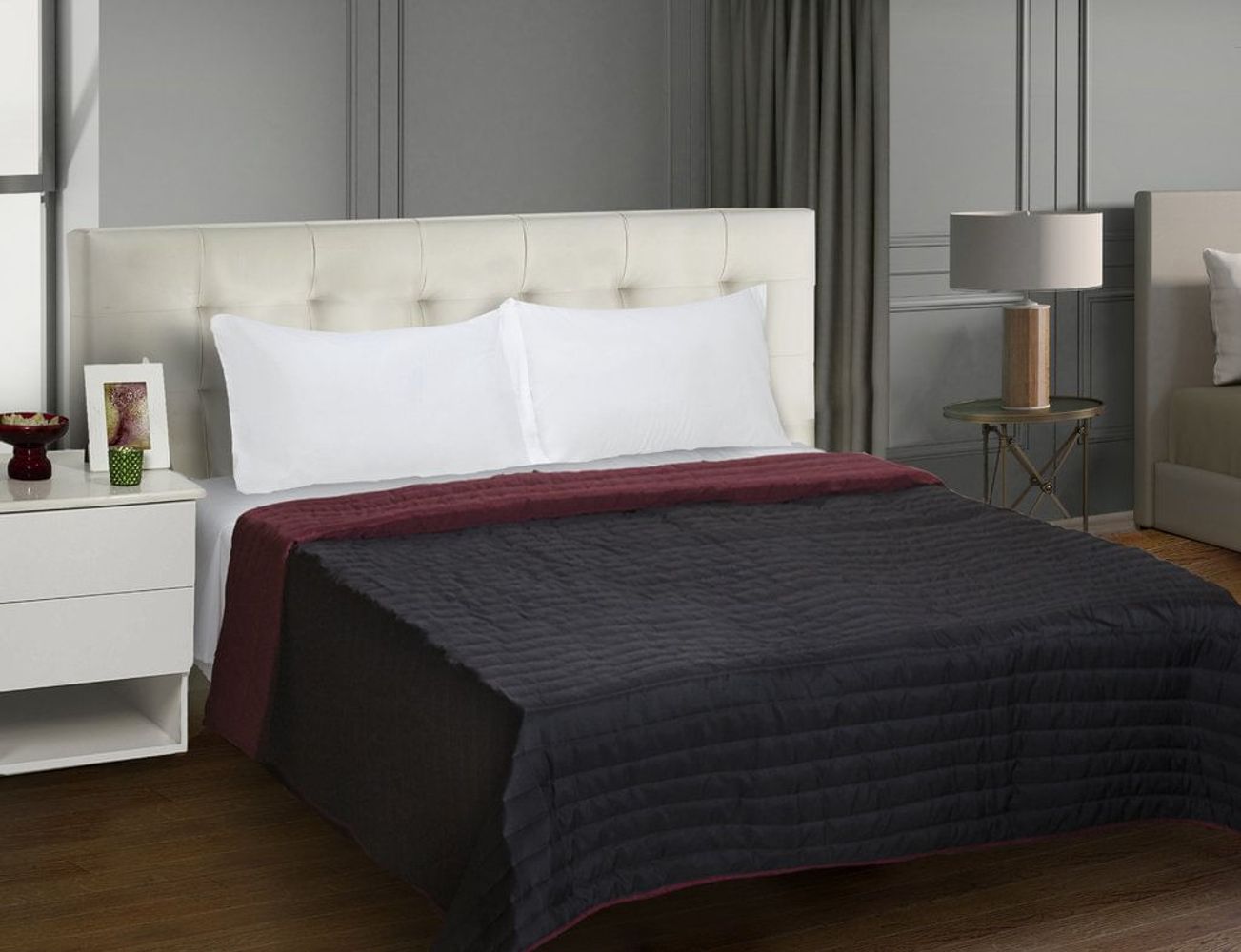Cubrecama Linea Colors Reversible - Bordo/Negro - 2 1/2 Pza