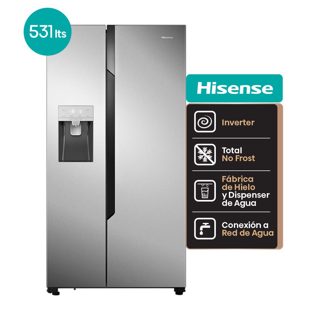 Heladera Side By Side Hisense No Frost Inverter 531 L Inox Rc-70ws