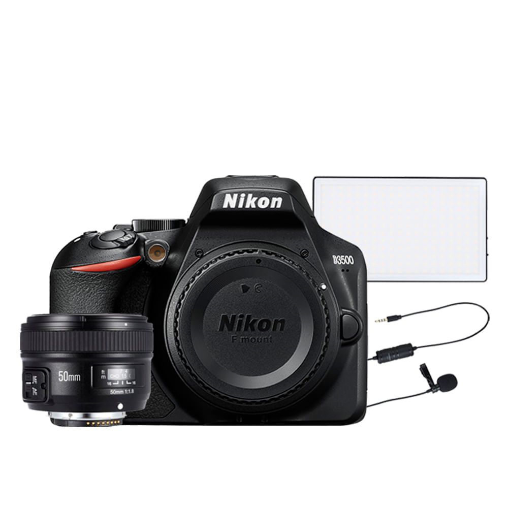 Camara Nikon D3500 DX 24.2MP Video Full HD Kit con lente Yongnuo 50mm