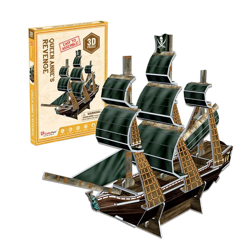 CubicFun Puzzle 3D LED Venganza De La Reina Ana Maquetas Para Construir Adultos, Grande Maquetas De Barcos Pirata Con Detalles Interiores, Recuerdo Regalo Para Niños Y Adultos, 293 Piezas