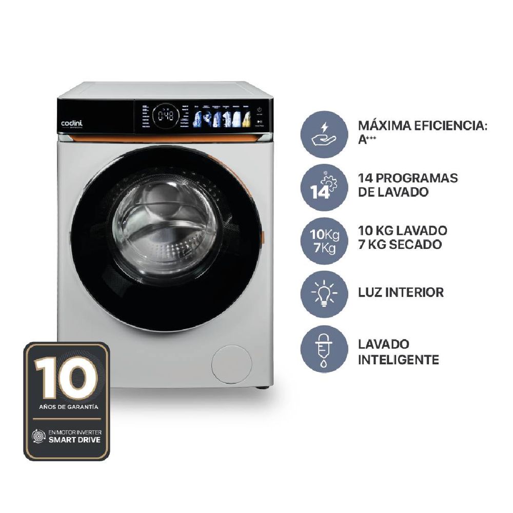 Lavasecarropas Codini 10KG Carga Frontal Blanco