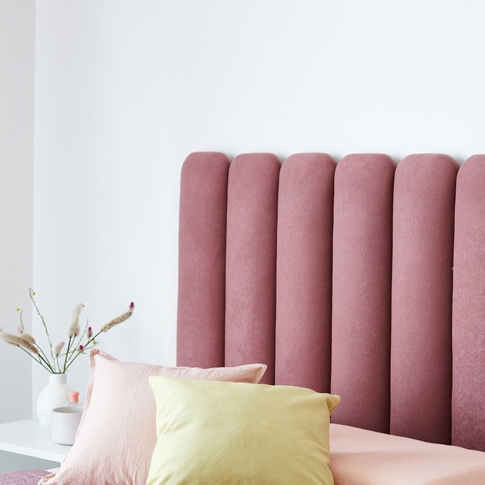 Respaldo para Cama 1 Plaza Sommier Flotante Moderno Pana Rosa