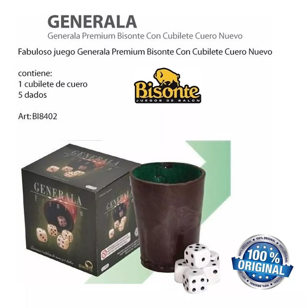 Cubilete De Dados GICO De Cuero Auténtico – Color Azul, Incluye 6 Dados De PVC De 16 Mm, Tamaño Estándar 9×7 Cm