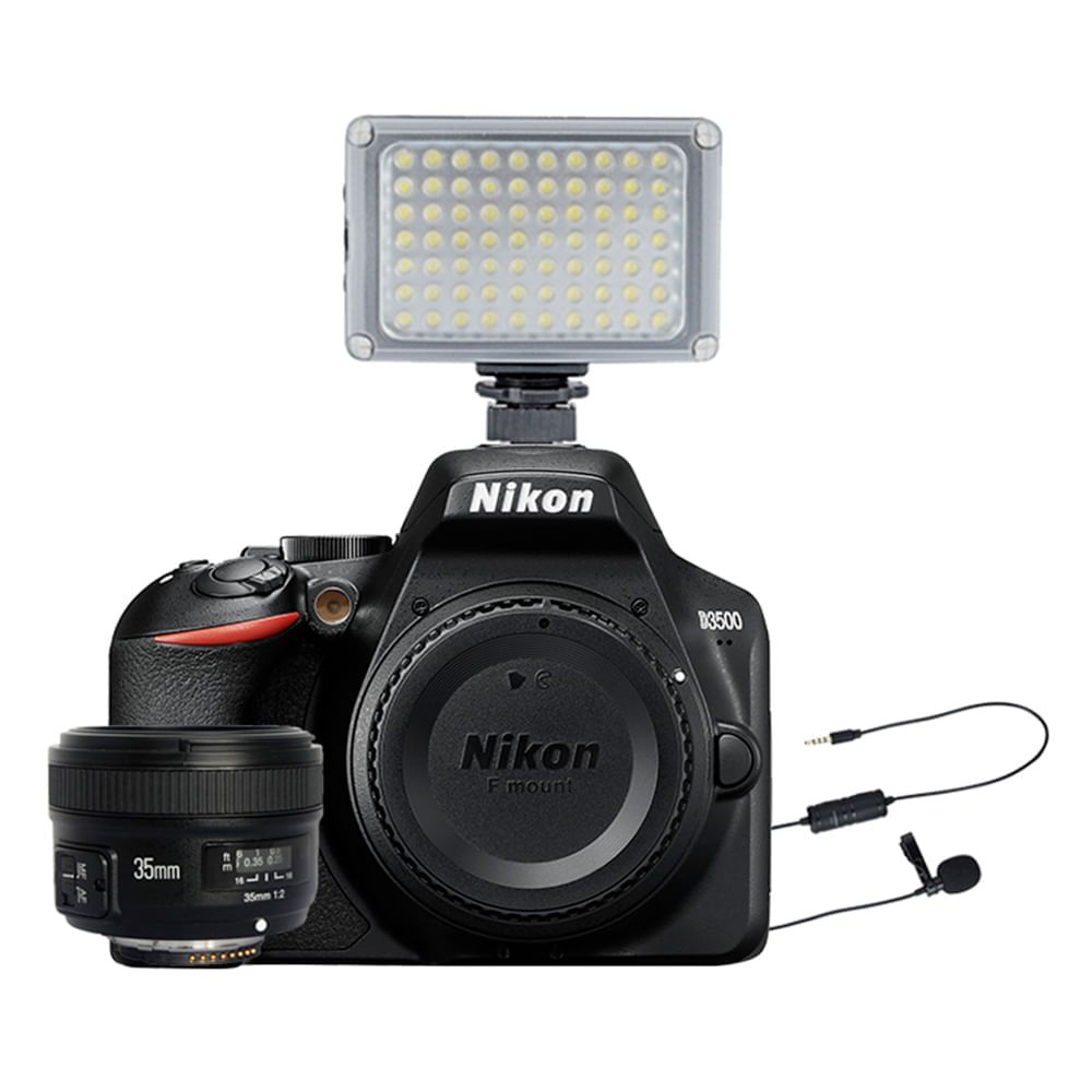 Camara Nikon D3500 DX 24.2MP Video Full HD Kit con lente Yongnuo 35mm