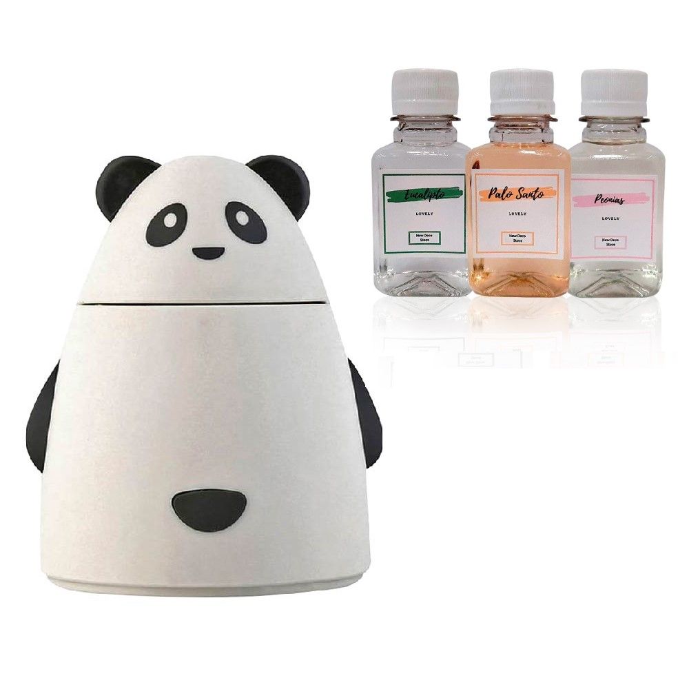 Humidificador Difusor Ultrasónico 80ml Panda + 3 Esencias 125ml