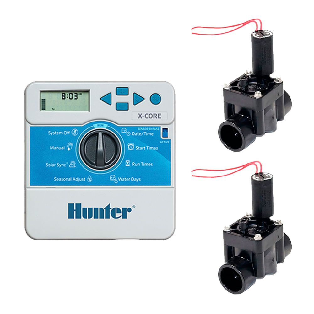 Programador de Riego Hunter XCore + 2 Válvulas Solenoides