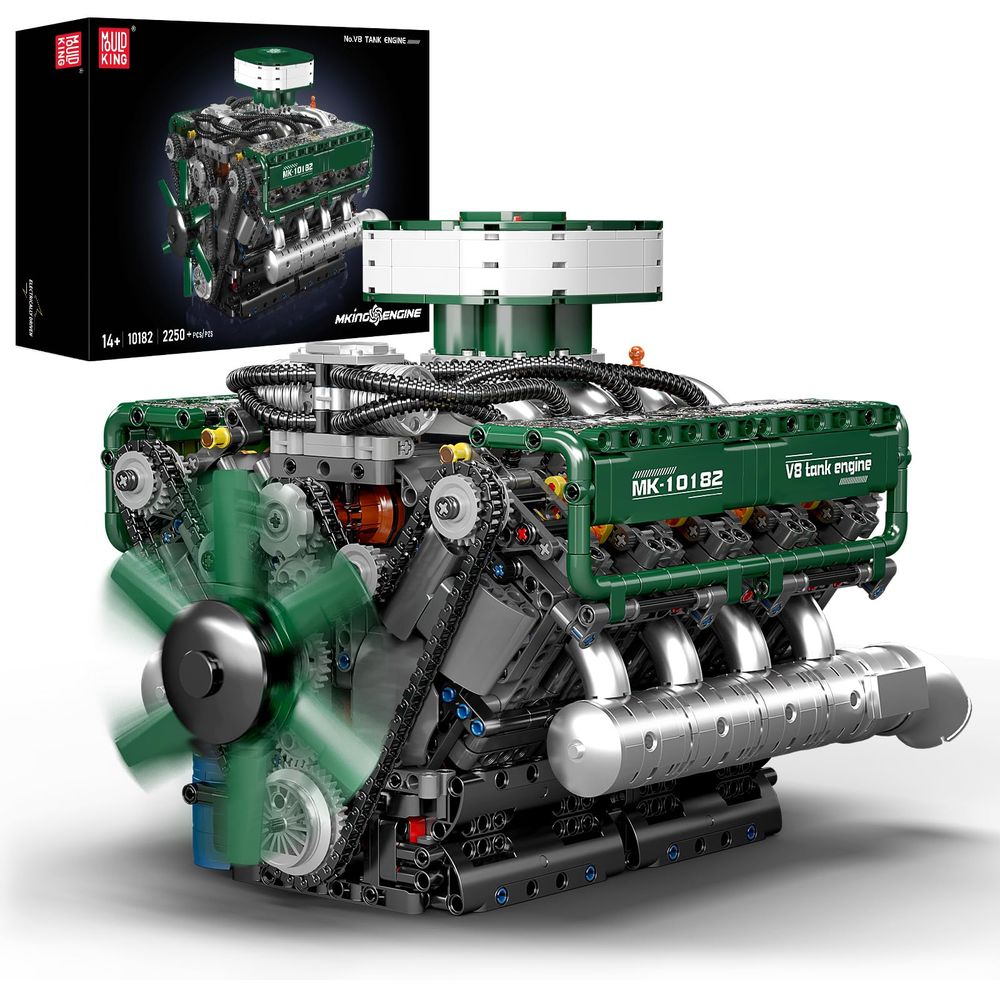 Mould King 10182 Kit Motore V8 Da Costruzione - 2250 Pezzi, Con Motore Funzionante E Suono, Modello Trasparente Per Adulti E Ragazzi 14+