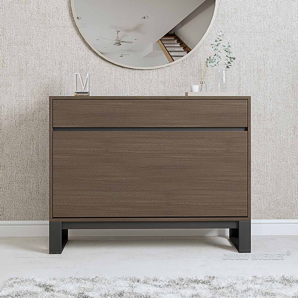 Mueble Recibidor Organizador De Zapatos Con Cajón Wengue y Negro